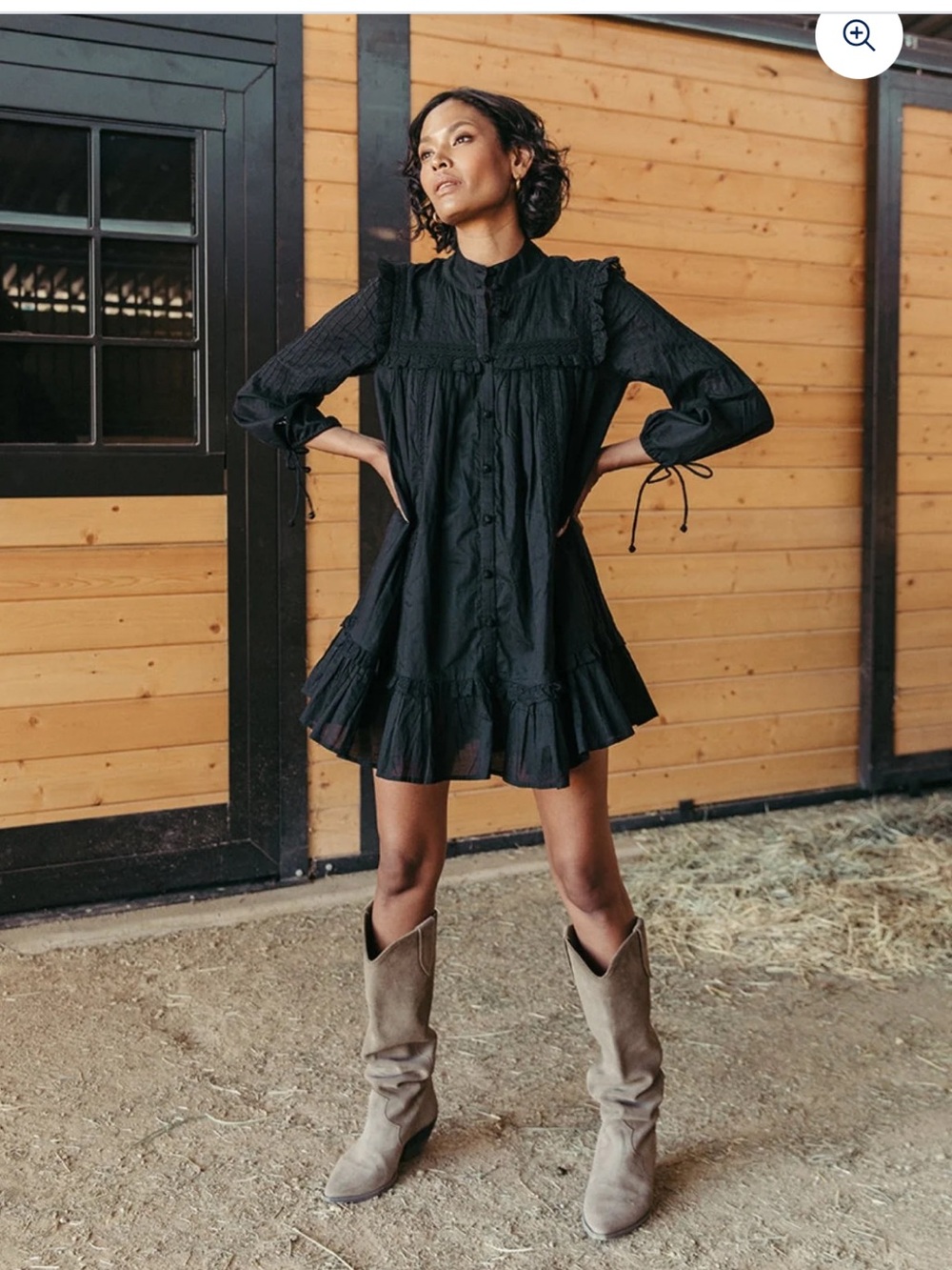 Cleobella Abby Mini Dress Black Size Medium Organic Cotton Ruffle Boho Western